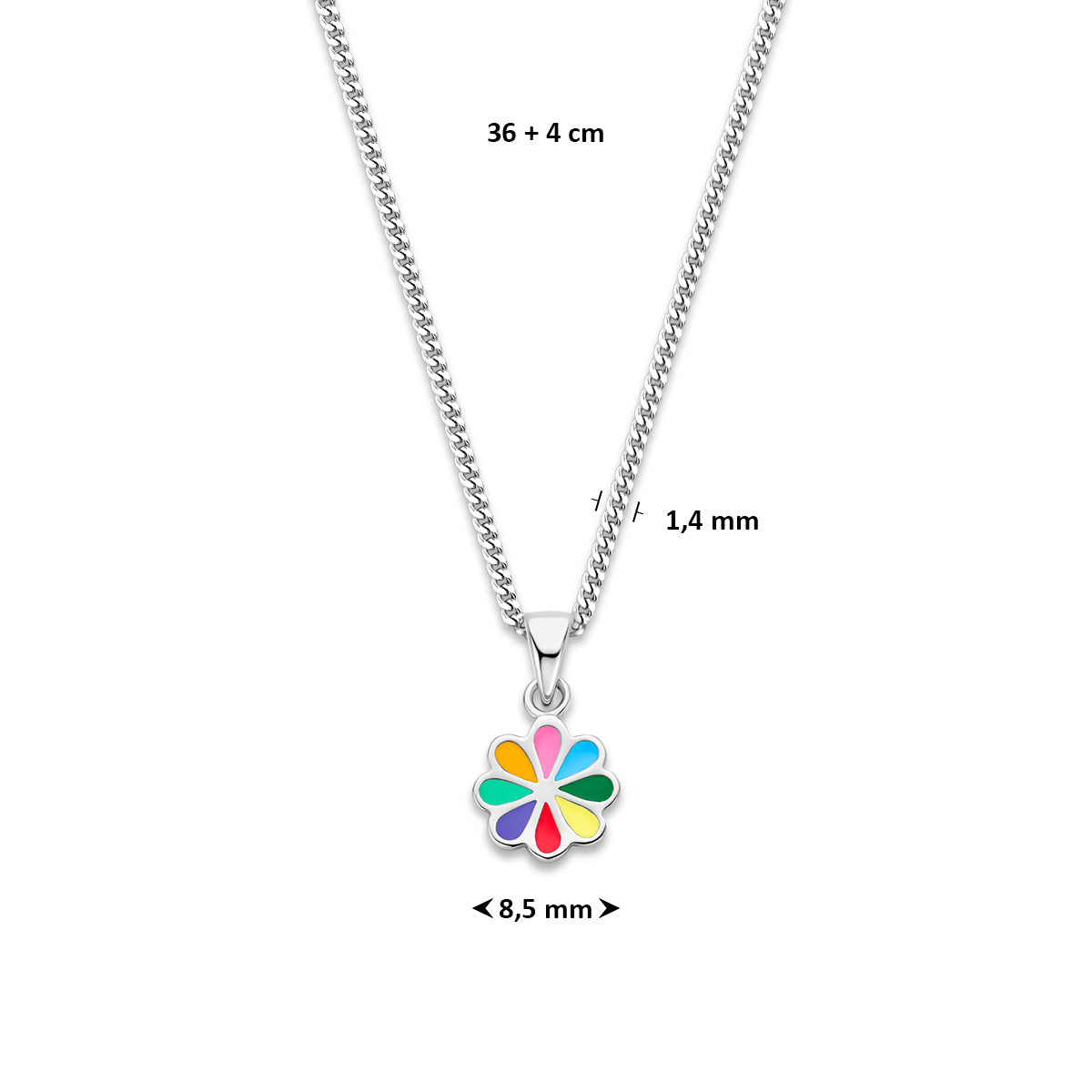 collier bloem emaille 36 + 4 cm zilver gerhodineerd