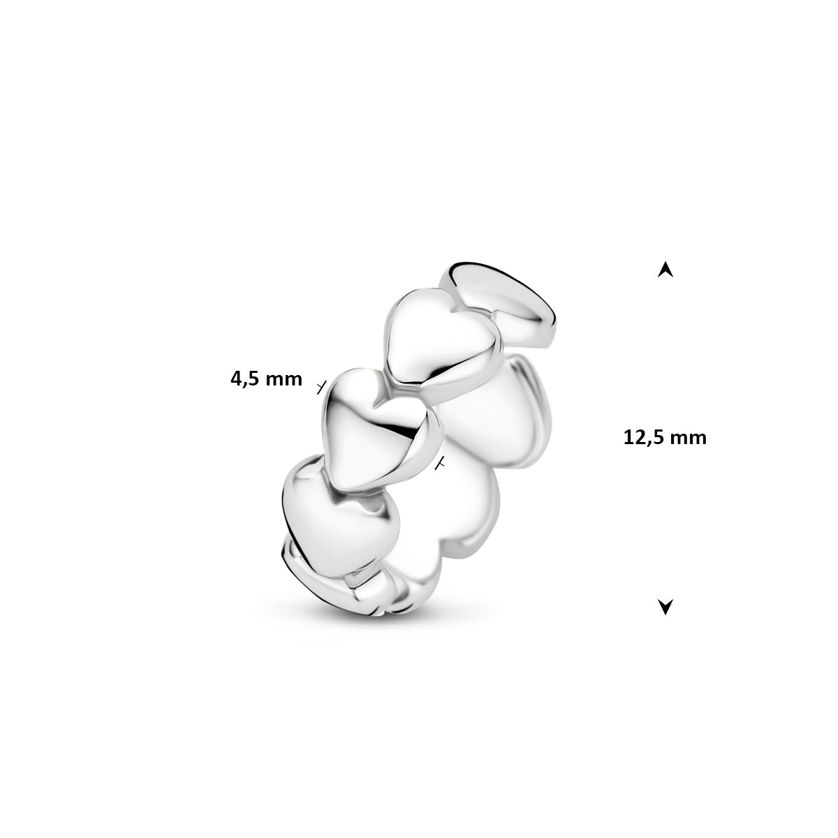 ear cuff hartjes 12,5 mm zilver gerhodineerd