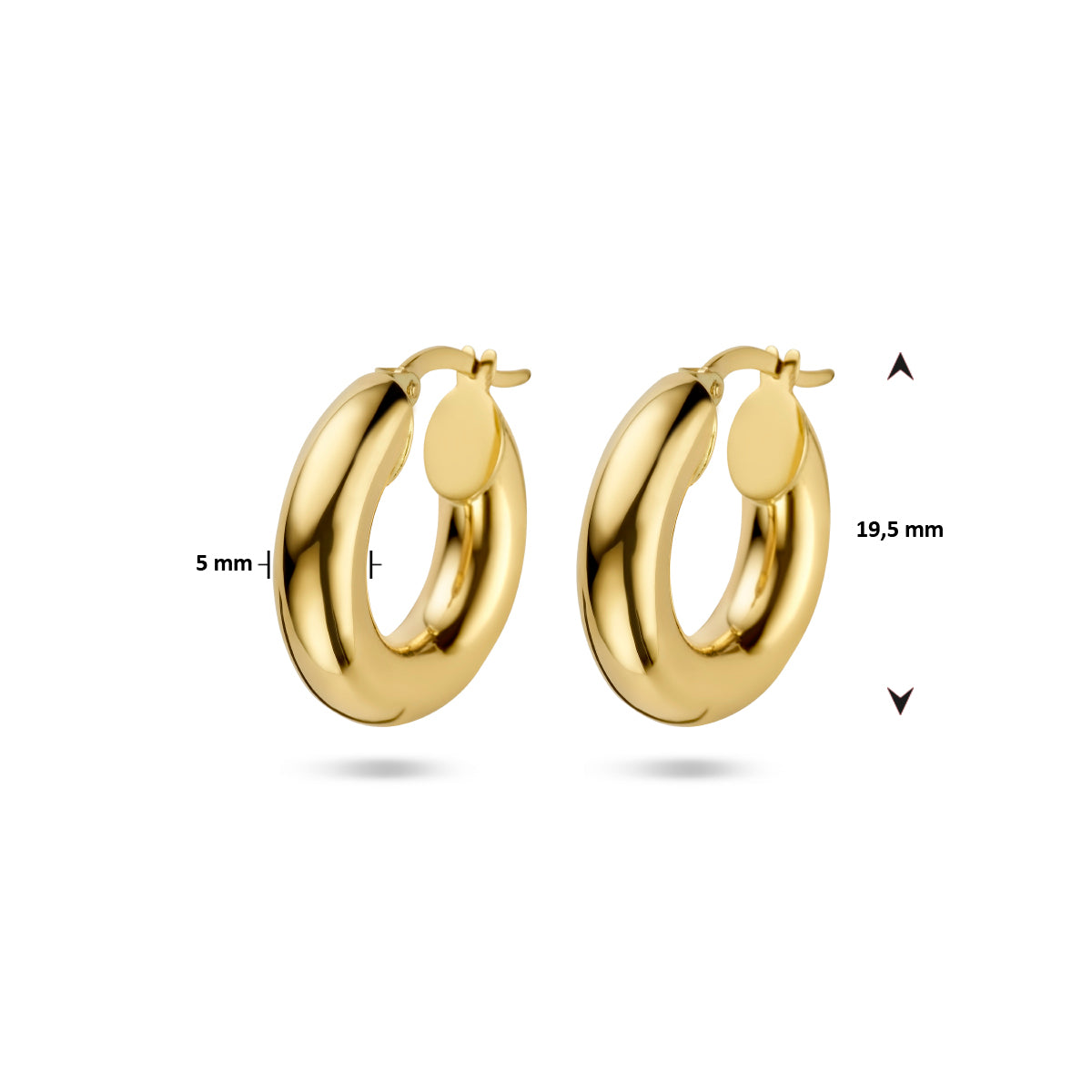 oorringen 5,0 mm ronde buis 14K geelgoud - rond
