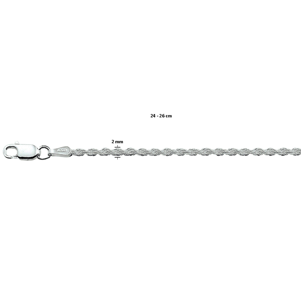 Fußkettchenschnur 2,0 mm 24 - 26 cm Silber rhodiniert
