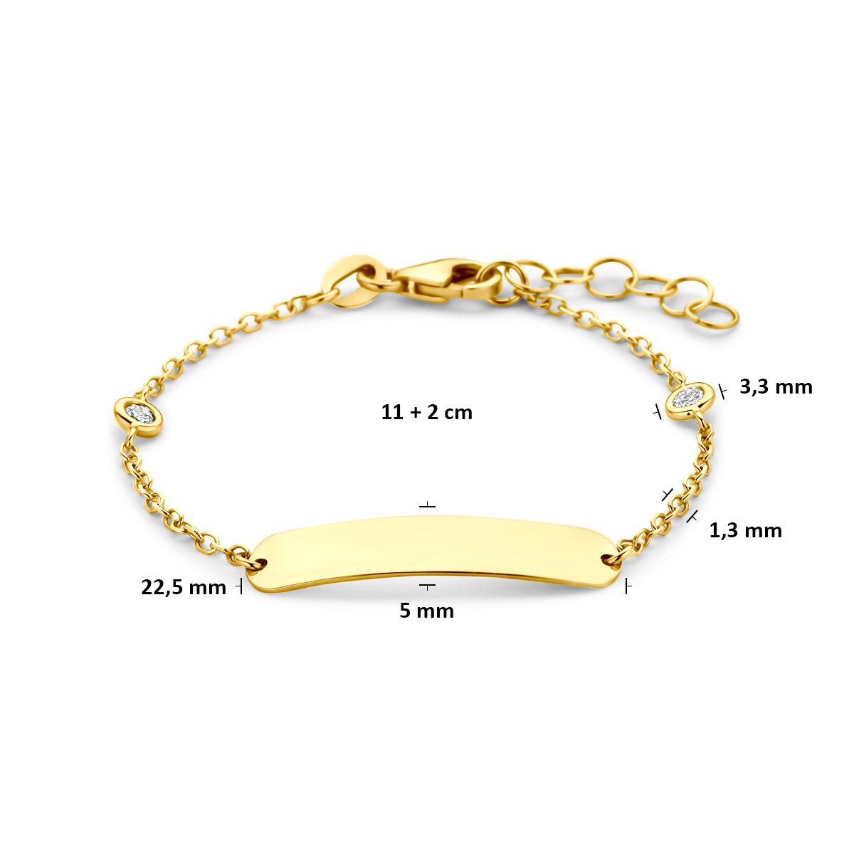 graveerarmband lab grown diamant 0.10ct f vs 11 + 2 cm 14K geelgoud