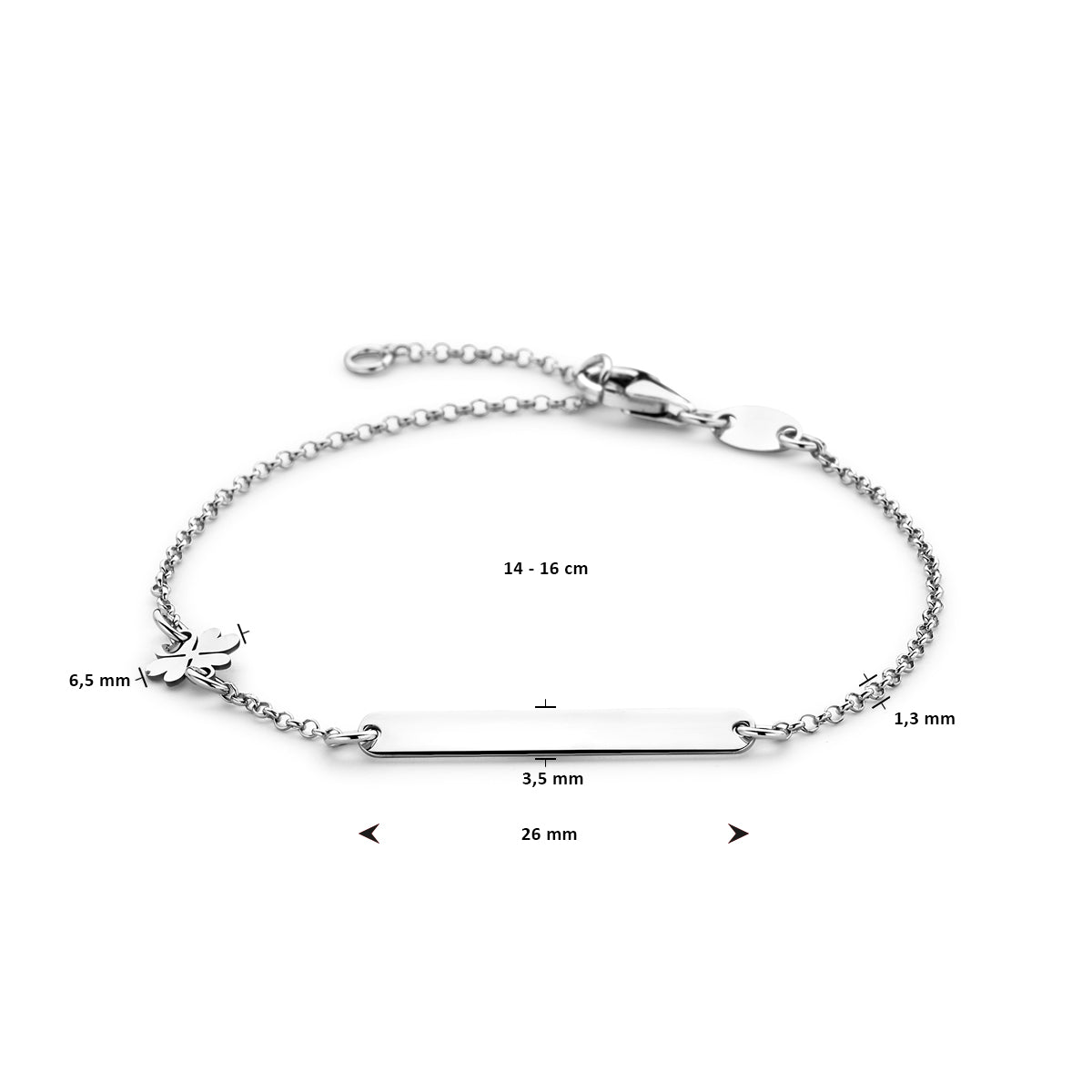 Gravurarmband Klee und Plättchen 3,5 mm 14 - 16 cm Silber rhodiniert