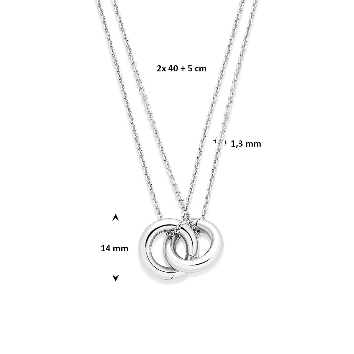 forever connected 2x collier 2x connectors 40 + 5 cm zilver gerhodineerd