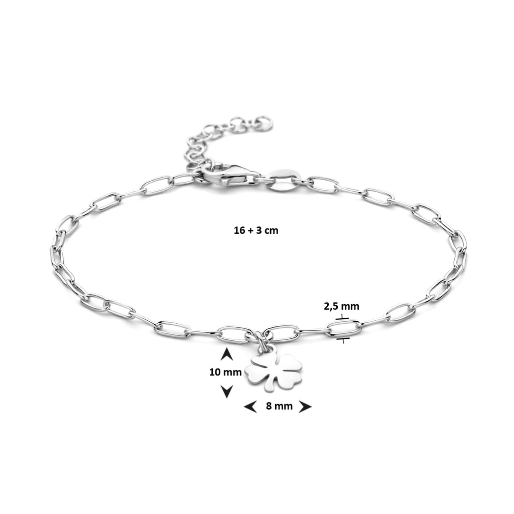 armband klavertje 16 + 3 cm zilver gerhodineerd