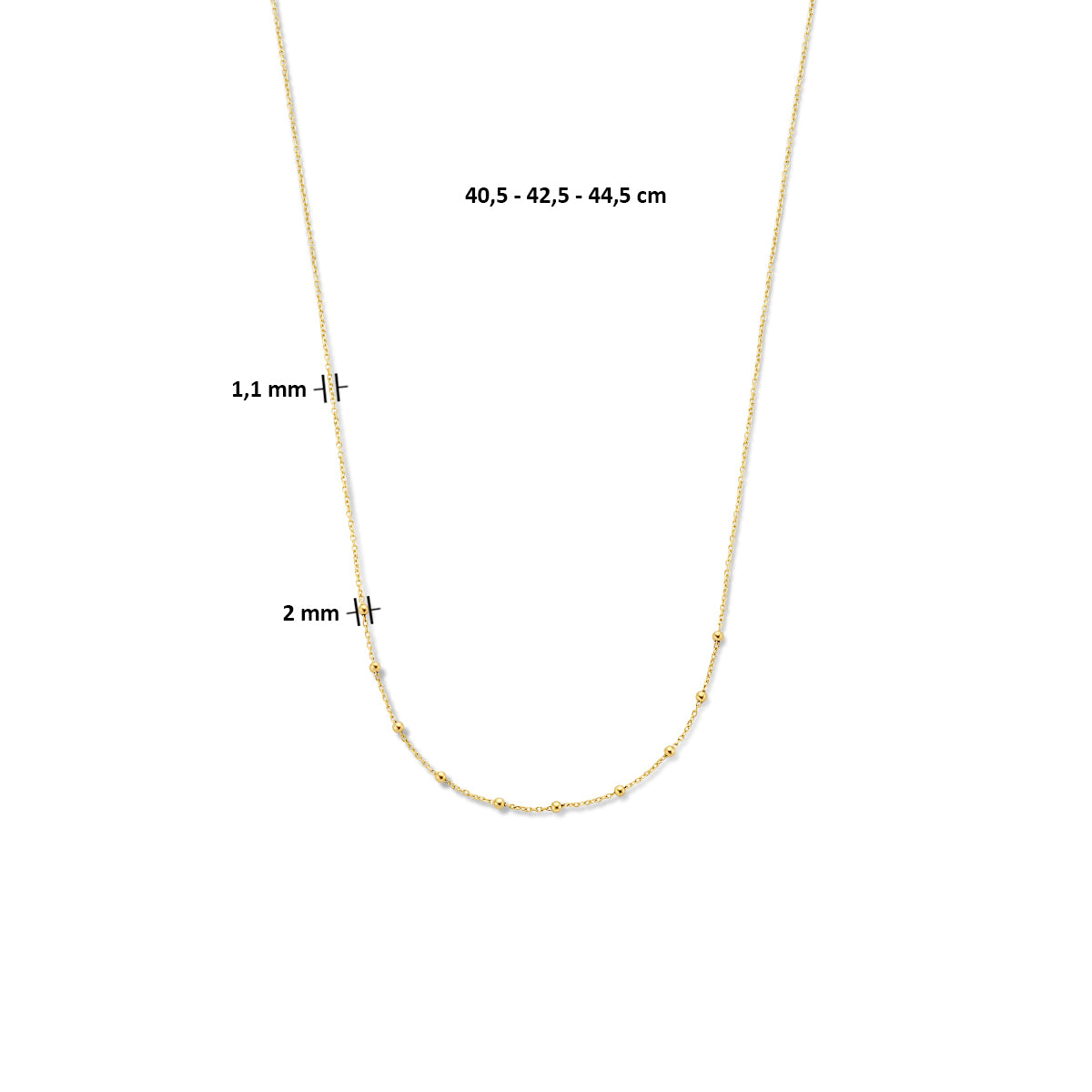 collier bolletjes 1,1 mm 40 - 42 - 44 cm 14K geelgoud