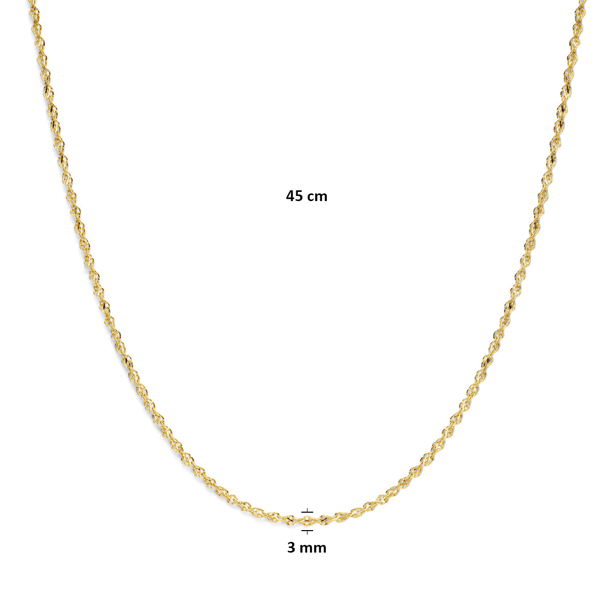 collier massief 3,2 mm 45 cm Silgold (geel met zilverkern)