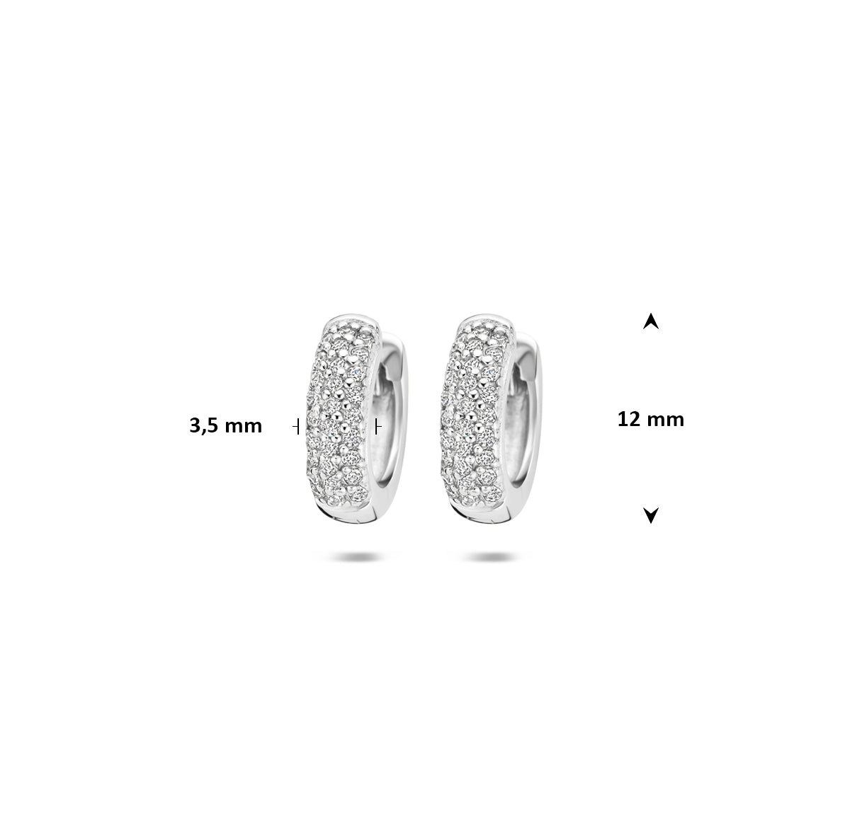 klapoorringen zirkonia 12 mm zilver gerhodineerd