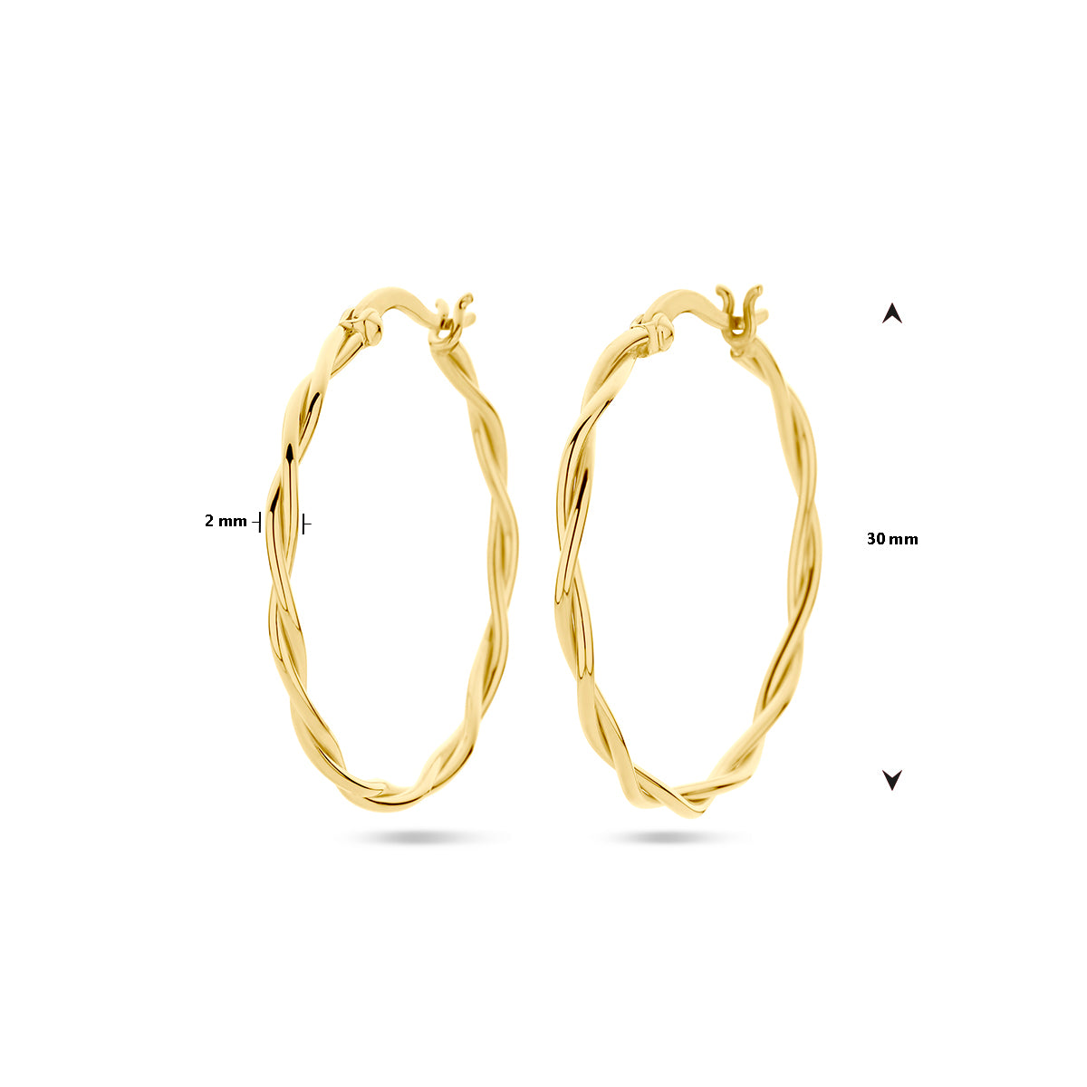 oorringen gedraaide buis 2,0 mm 1 micron zilver verguld (geel)