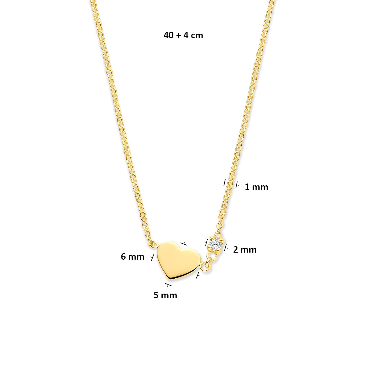 Halskette Herz Diamant 0.02ct H SI 40 + 4 cm 14K Gelbgold