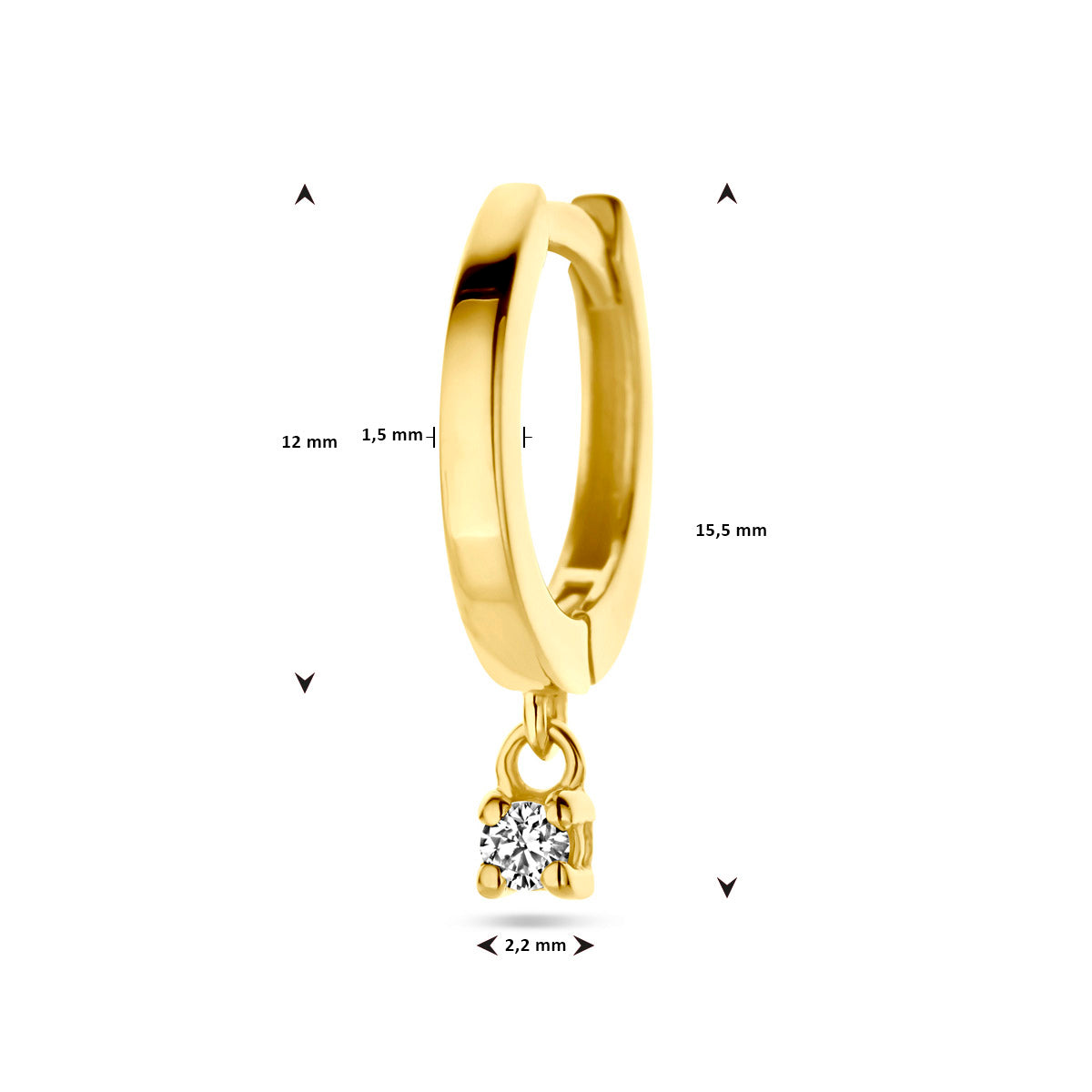 Creole Diamant 0,03ct H SI pro Stück 16 mm 14K Gelbgold