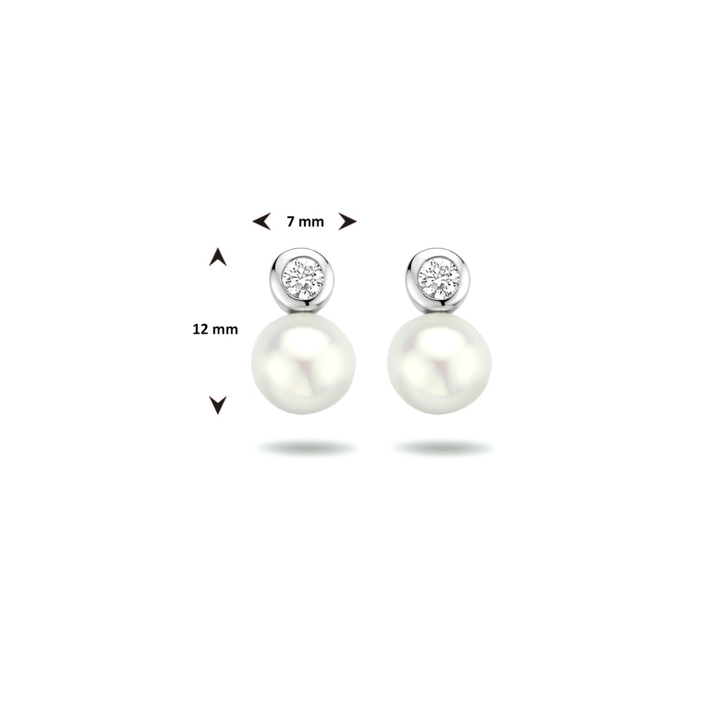 Ohrstecker Perle und Zirkonia Silber rhodiniert