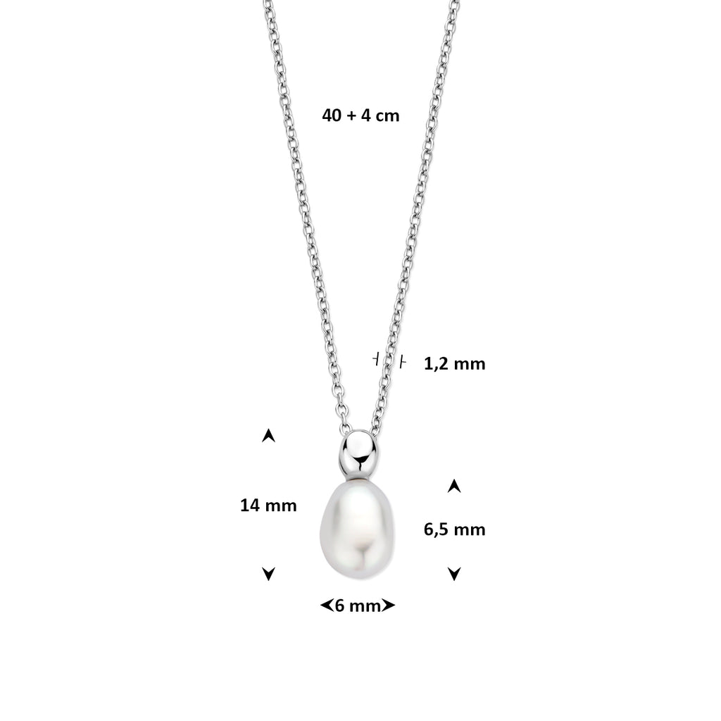 collier parel 40 + 4 cm zilver gerhodineerd