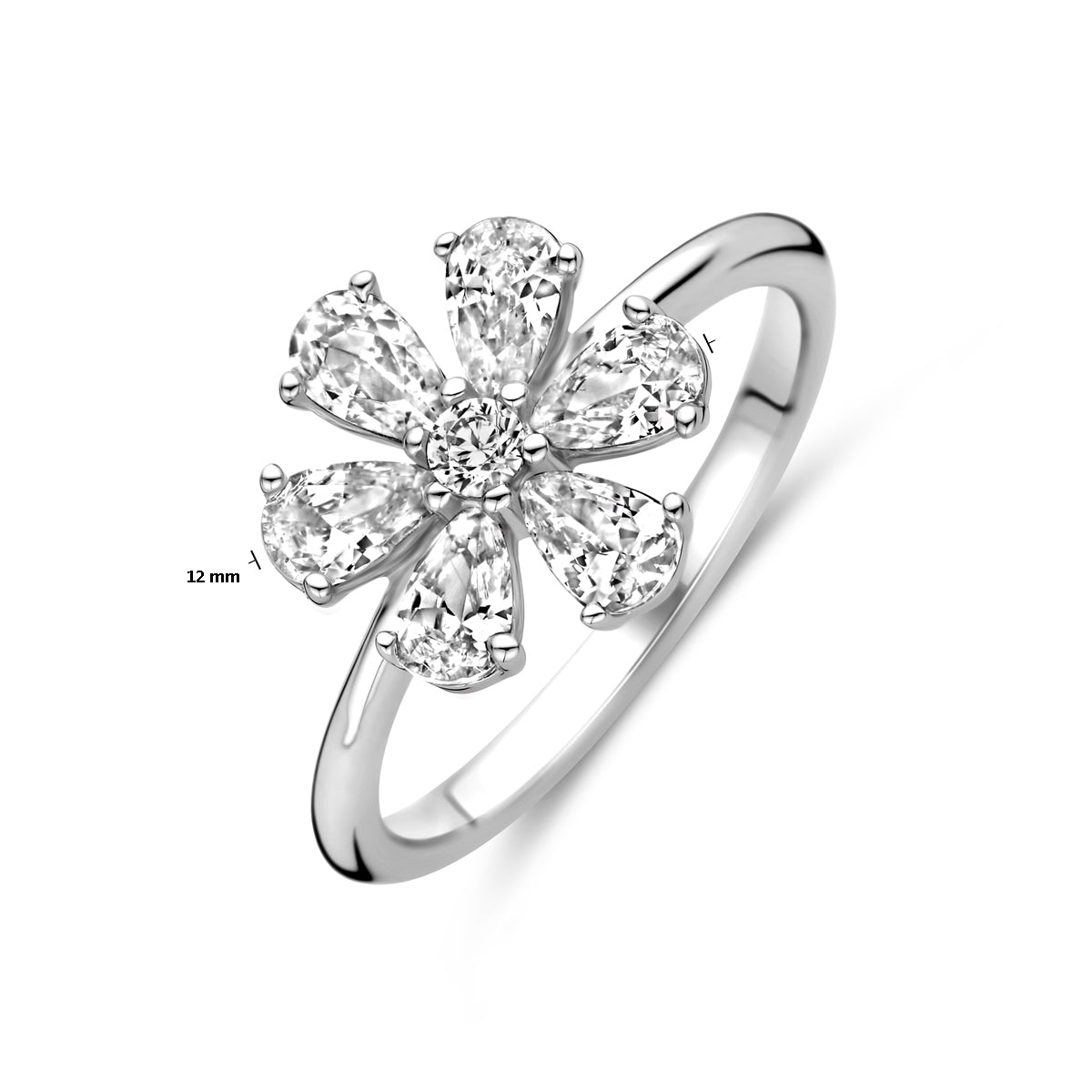 ring bloem wit zirkonia zilver gerhodineerd