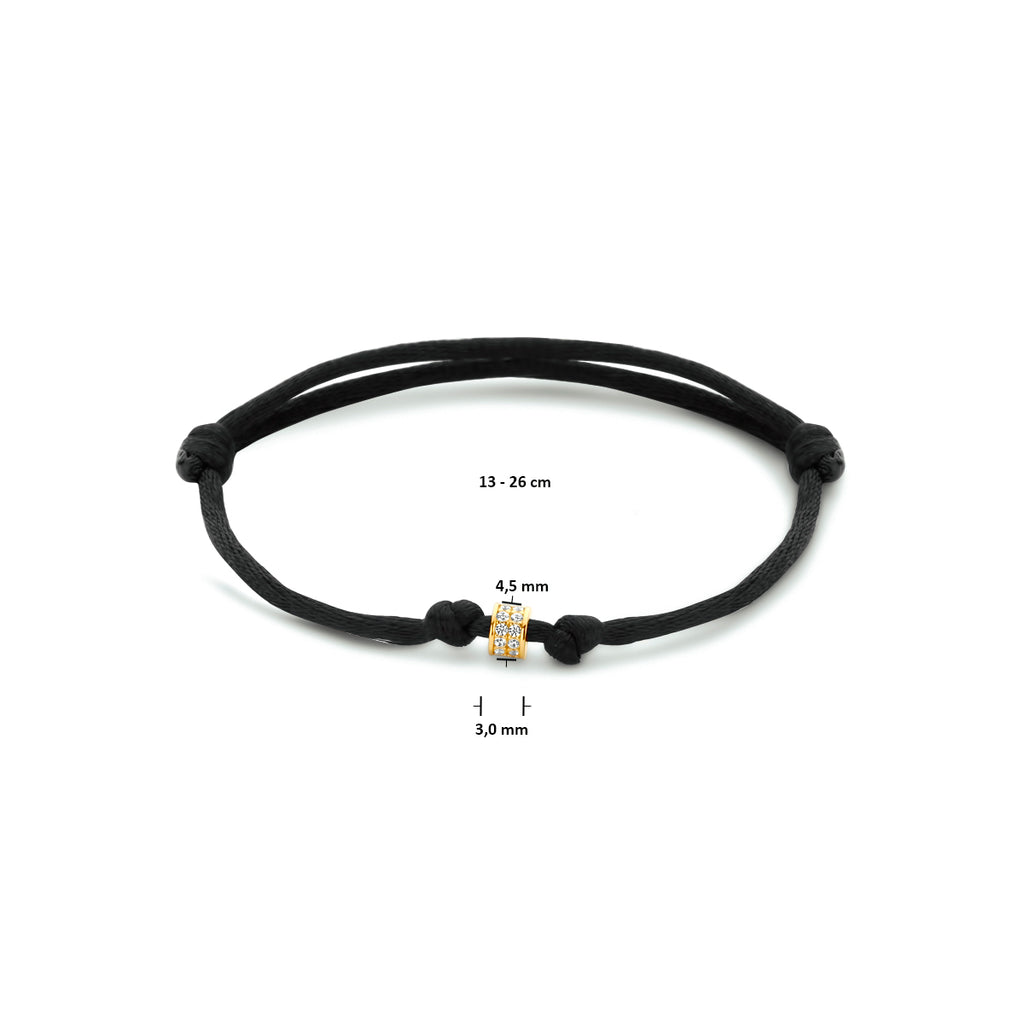 Armband schwarz Satin 13 - 26 cm 14K Gold mit Gummi/Nylon/Leder