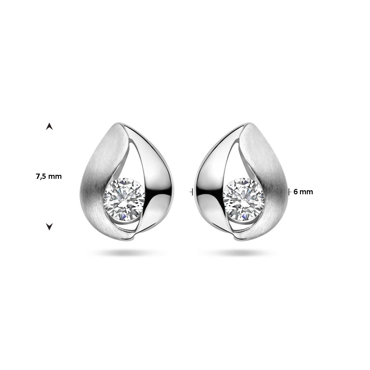 Ohrstecker Tropfen Zirkonia Poly/Silber matt rhodiniert