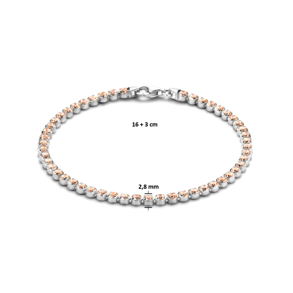 tennisarmband champagne zirkonia 2,8 mm 16 + 3 cm zilver gerhodineerd