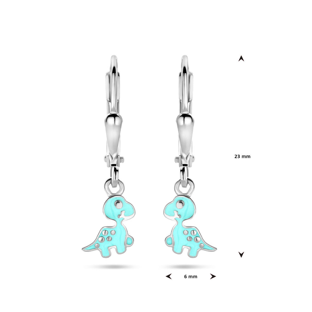 oorhangers emaille dino brisur haak 23 mm zilver gerhodineerd