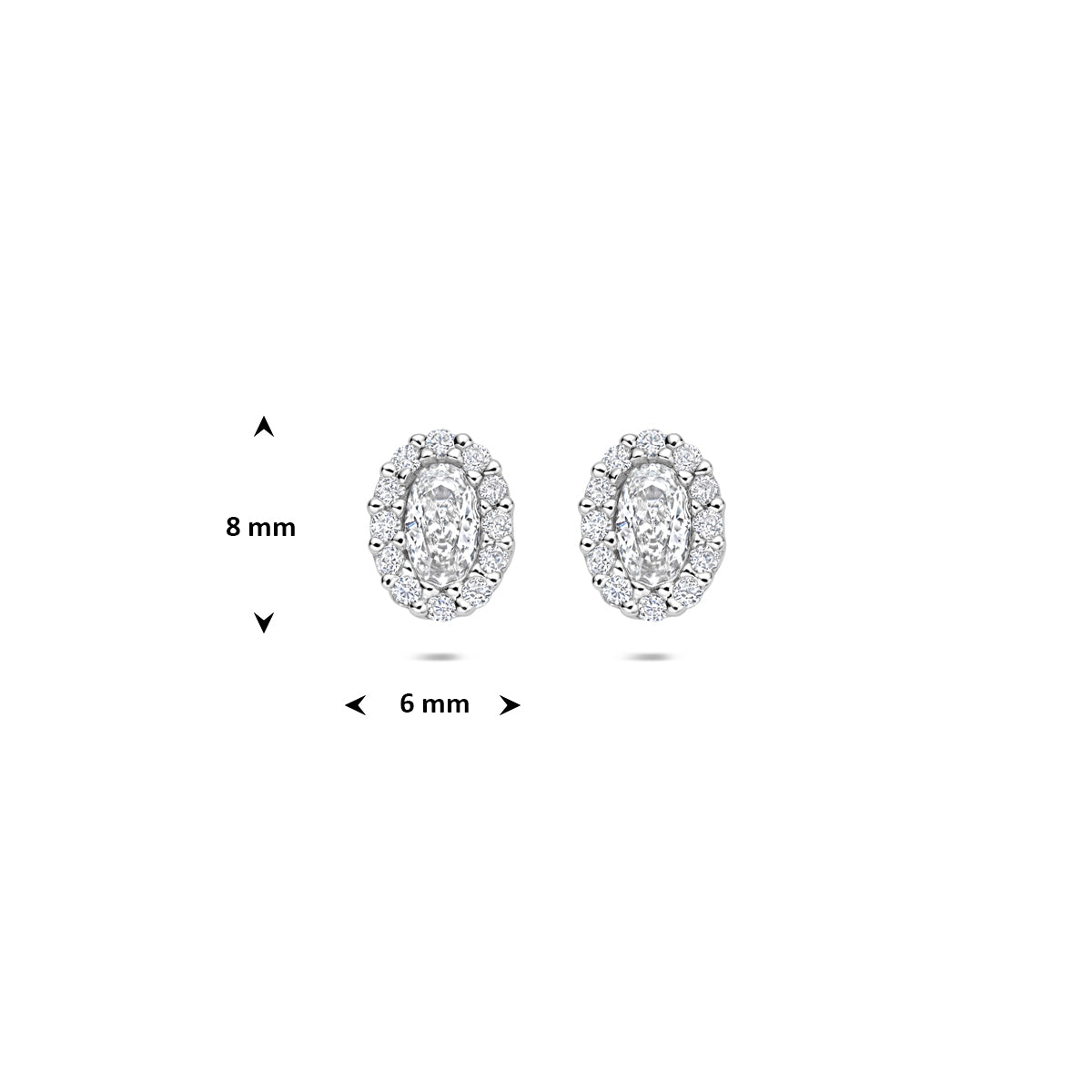 oorknoppen zirkonia 8 mm zilver gerhodineerd