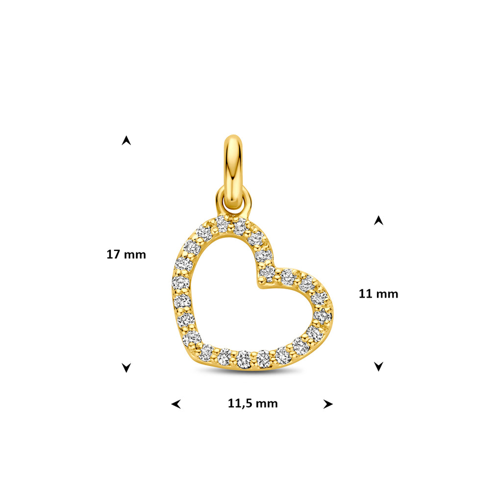 hanger hartje lab grown diamant 0.18ct f vs 11 mm 14K geelgoud