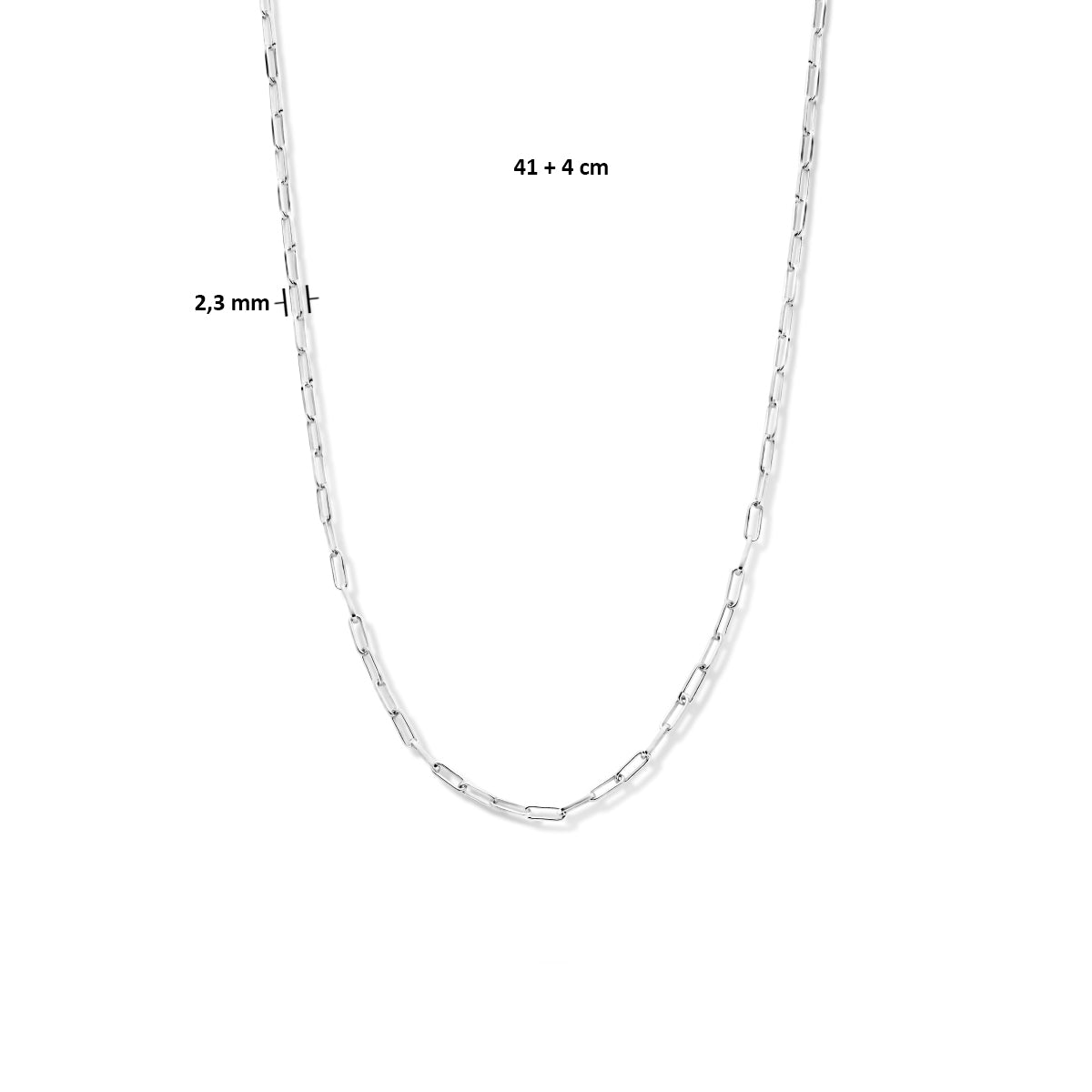 collier paperclip vierkante buis 2,3 mm 41 + 4 cm zilver gerhodineerd