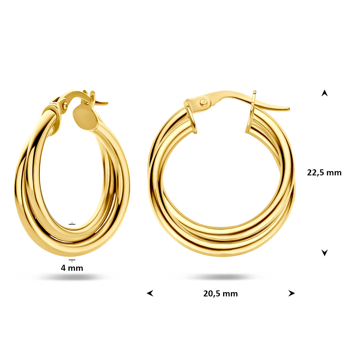 oorringen buis 4 mm 14K geelgoud