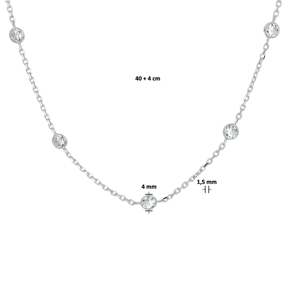 Zirkonia-Halskette 40 + 4 cm Silber rhodiniert