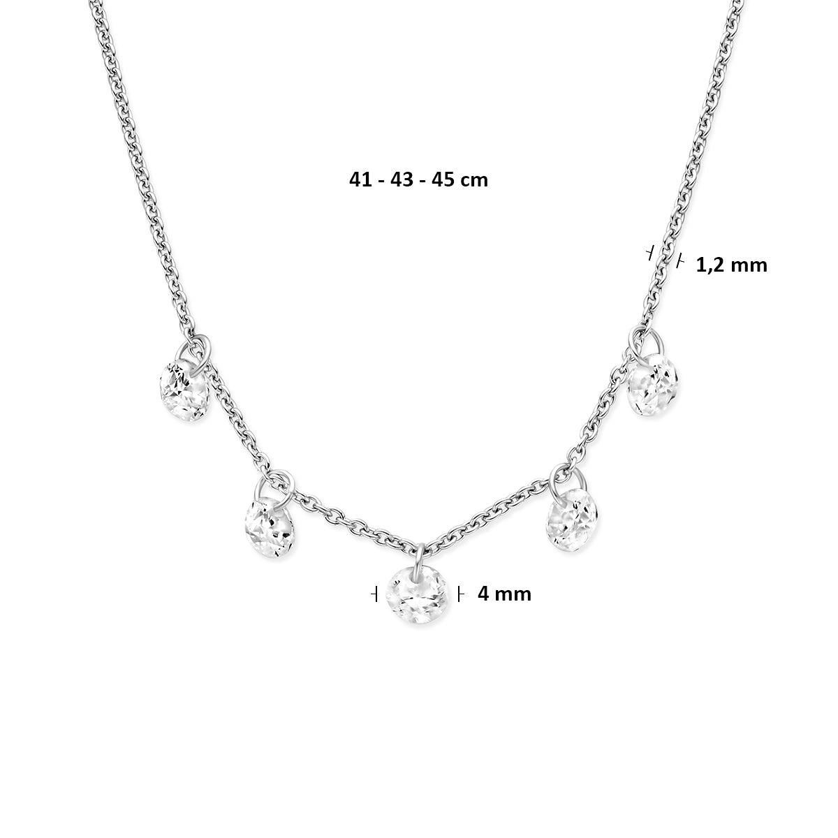 collier zirkonia 41 - 43 - 45 cm zilver gerhodineerd