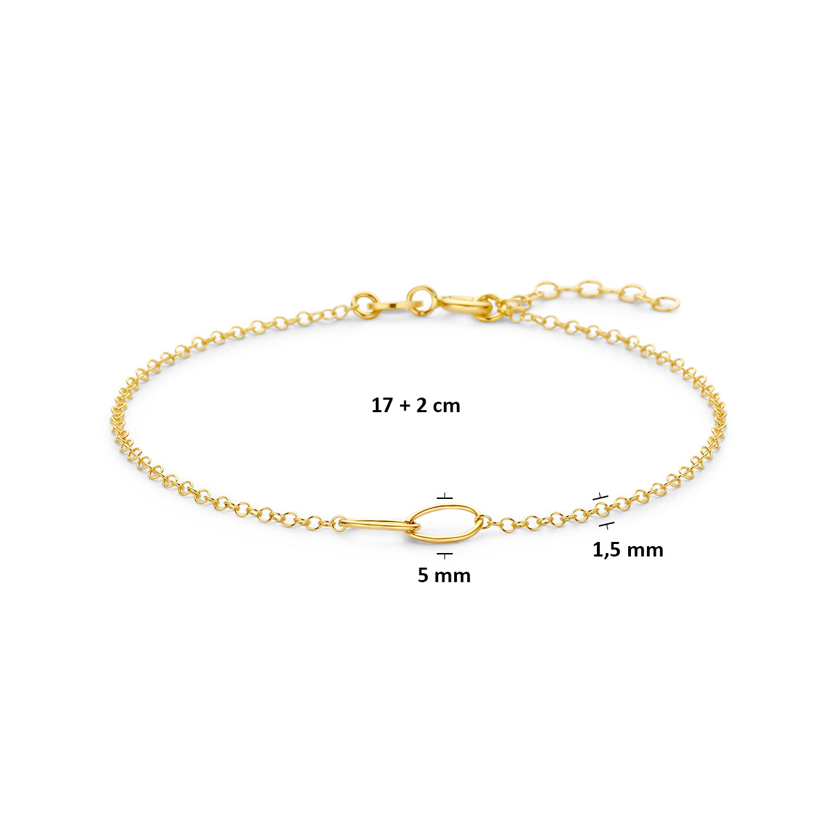 armband ovaaltjes 17 + 2 cm 14K geelgoud - ovaal