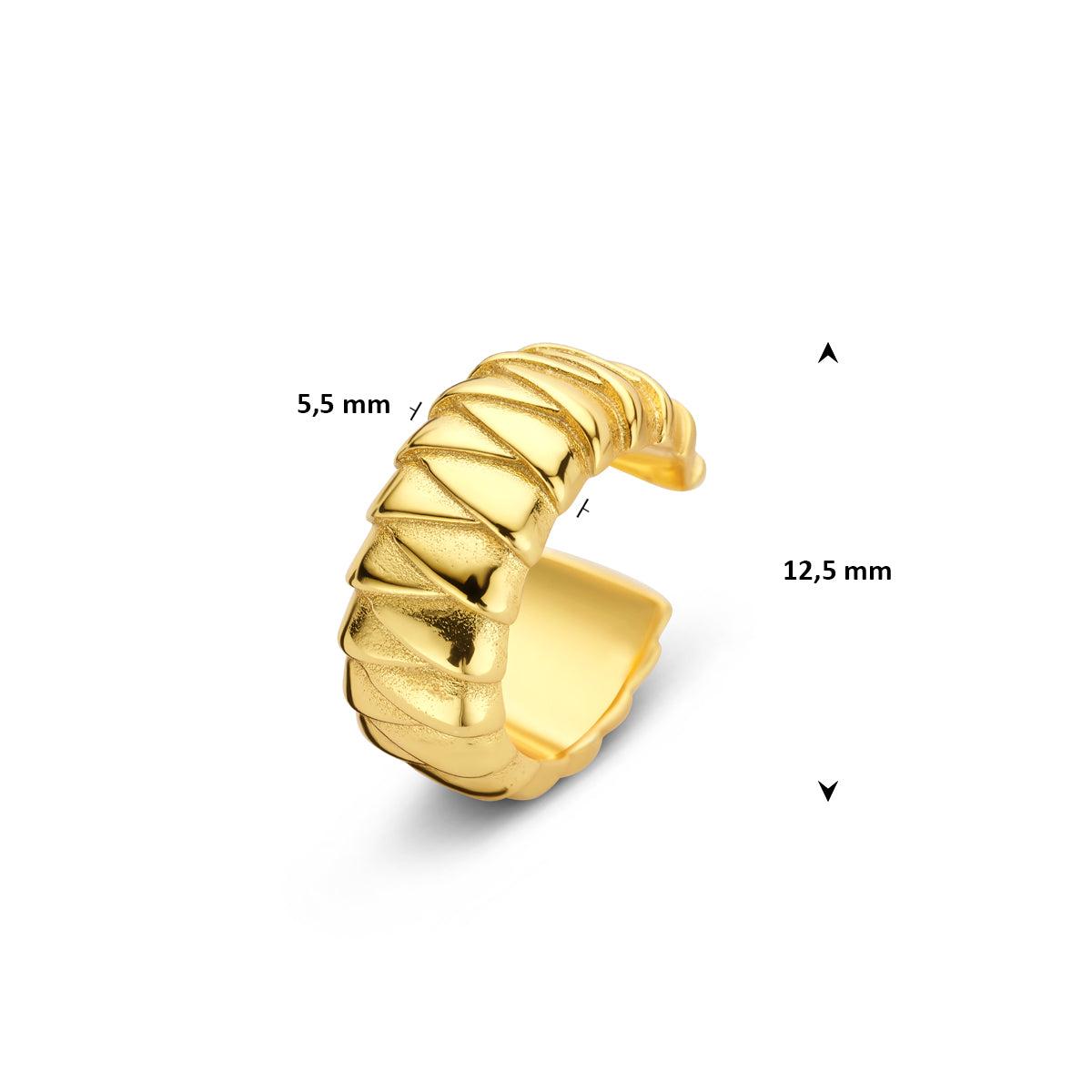 ear cuff 12,5 mm 1 micron zilver verguld (geel)