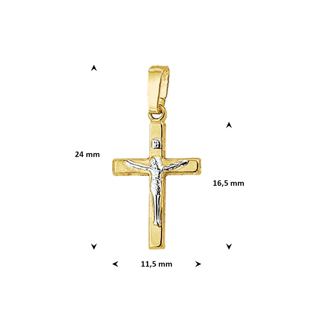 hanger kruis corpus bicolor gestift 16,5 mm 14K geelgoud