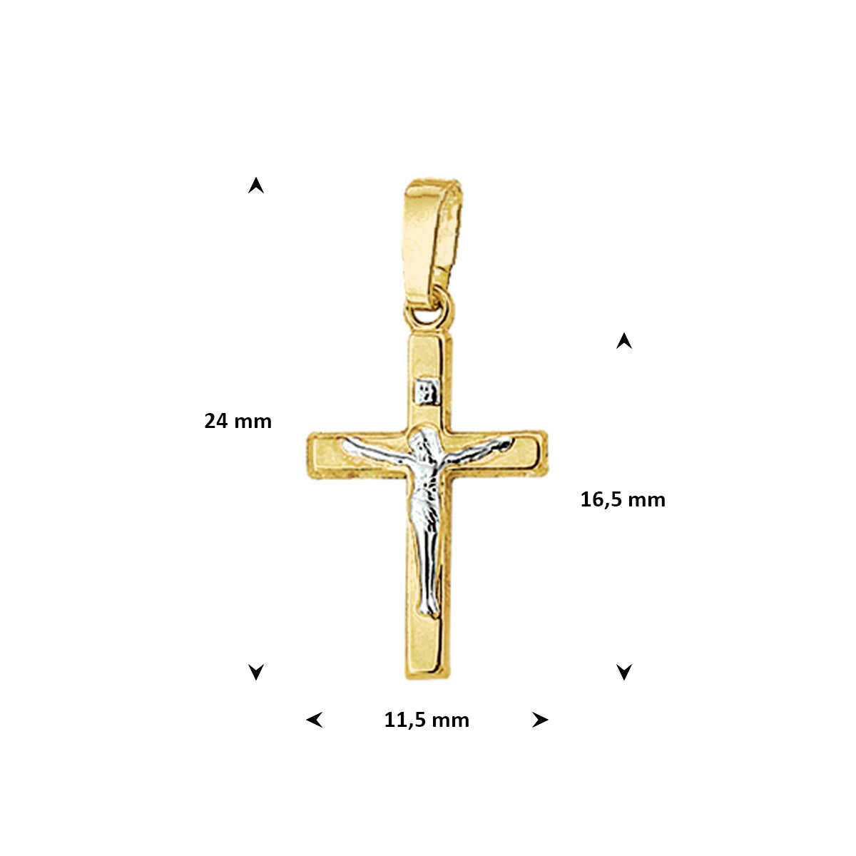 hanger kruis corpus bicolor gestift 16,5 mm 14K geelgoud