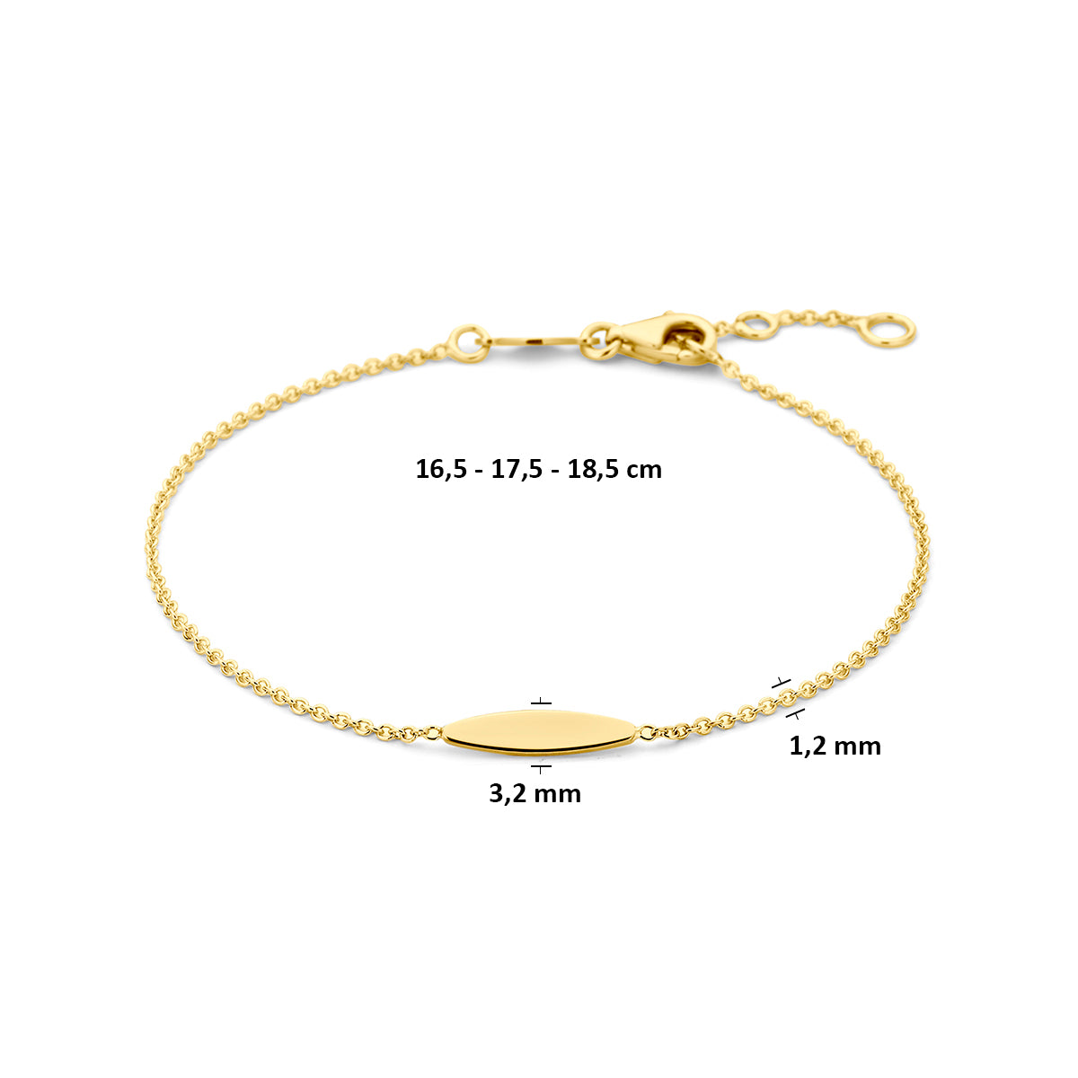 9k armband 16,5 - 17,5 - 18,5 cm 9K geel