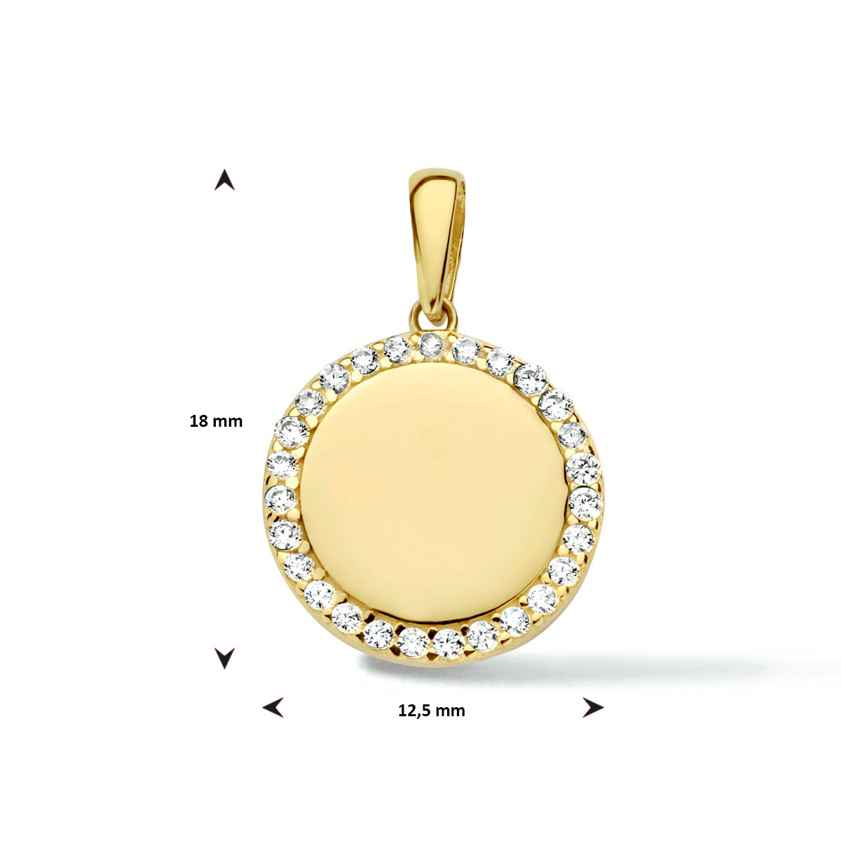 graveerhanger rond zirkonia 18 mm 14K geelgoud