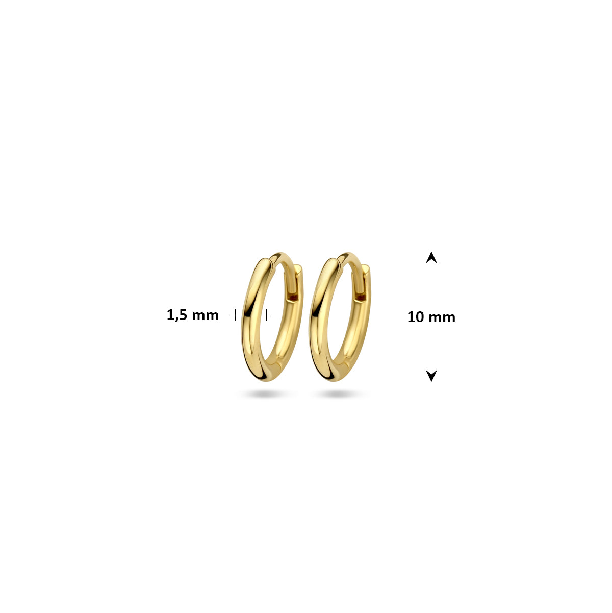 klapoorringen 1,5 mm ronde buis 14K geelgoud