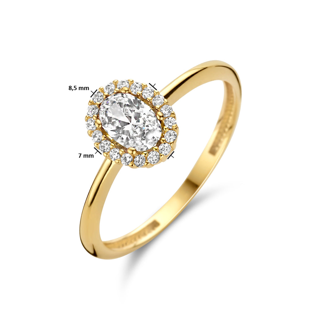 ring zirkonia halo 14K geelgoud