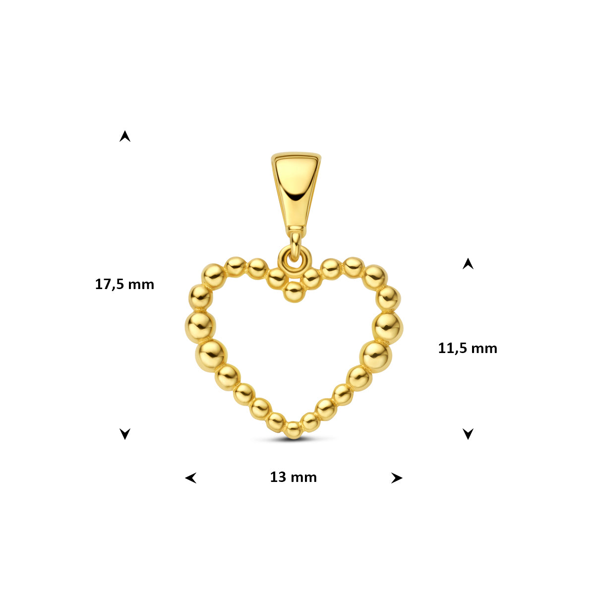 9k hanger hartje bolletjes 11,5 mm 9K geel - rondje,bolletje,ringetje,draad