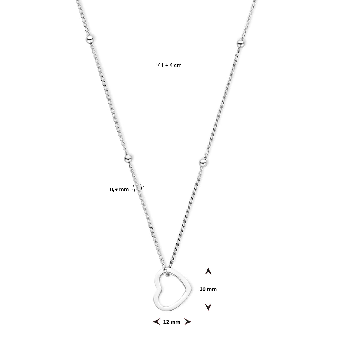 Halskette Herz 41 + 4 cm Silber rhodiniert