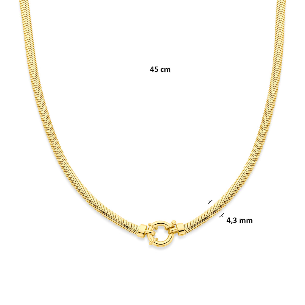 collier slang plat met groot veerslot 4,3 mm 45 cm 3 micron zilver verguld (geel)