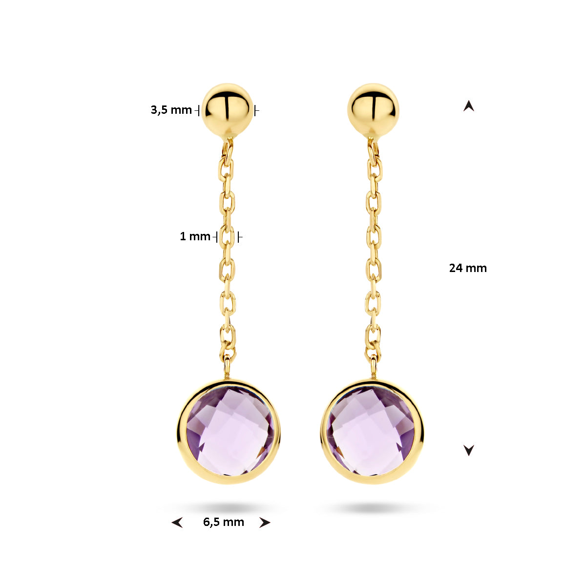 oorhangers amethist 14K geelgoud - rondje,bolletje,ringetje,draad
