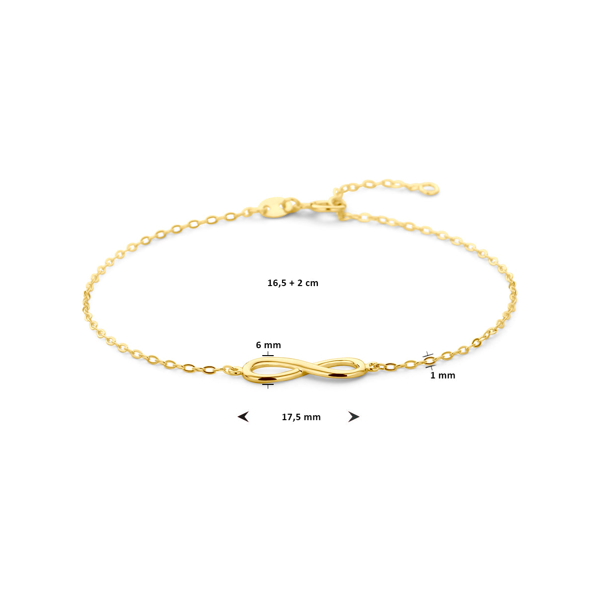 Armband Infinity 16,5 + 2 cm 14K Gelbgold