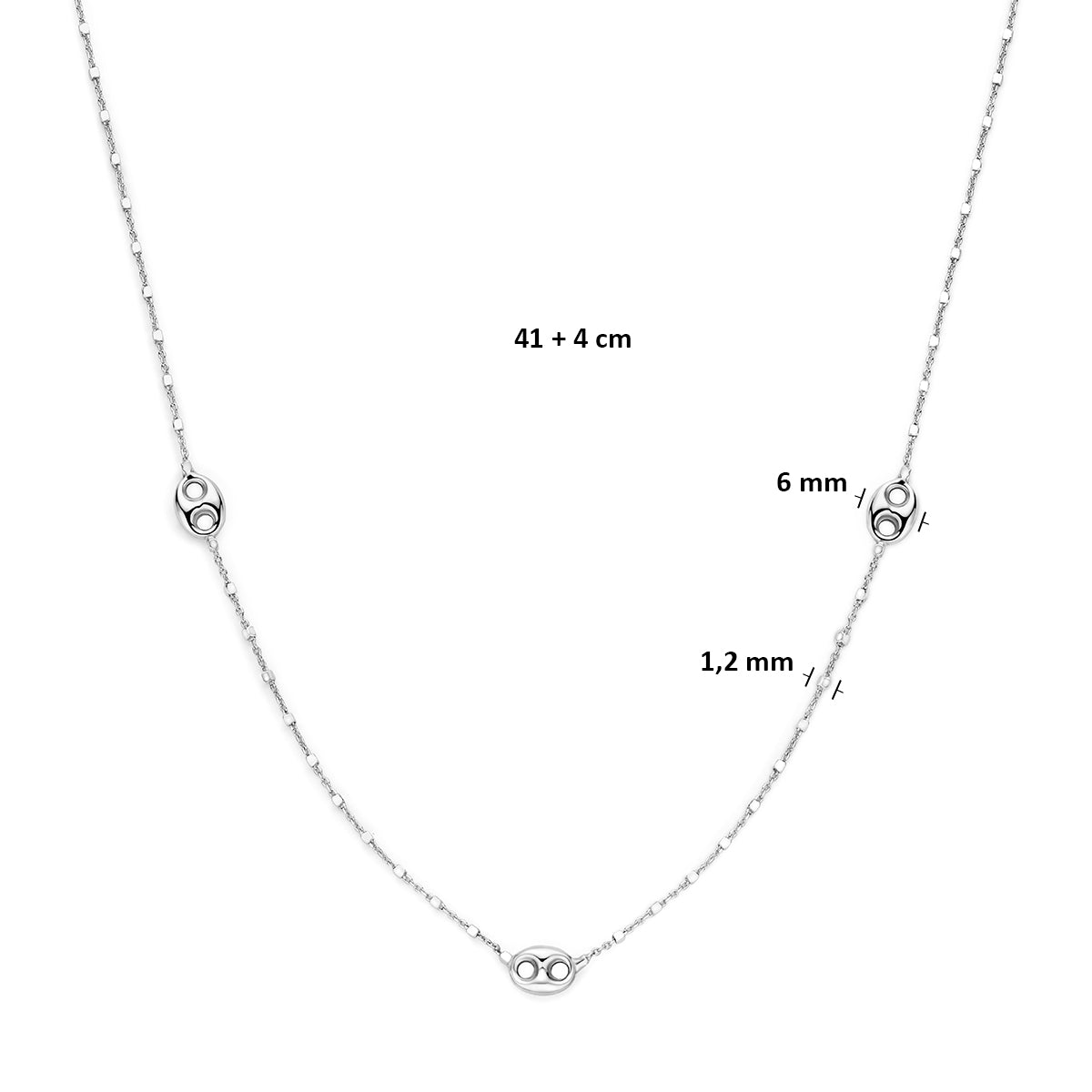 collier koffieboon 41 + 4 cm zilver gerhodineerd