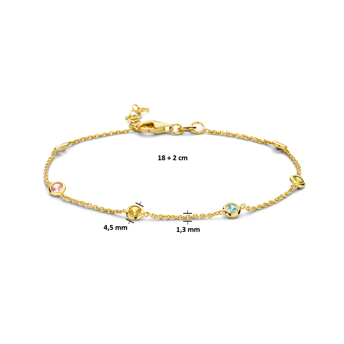 Armband mehrere Farben Zirkonia 18 + 2 cm 3 Mikron Silber vergoldet (gelb)