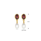 Ohrhänger Perle und Granat 18 mm 14K Gelbgold