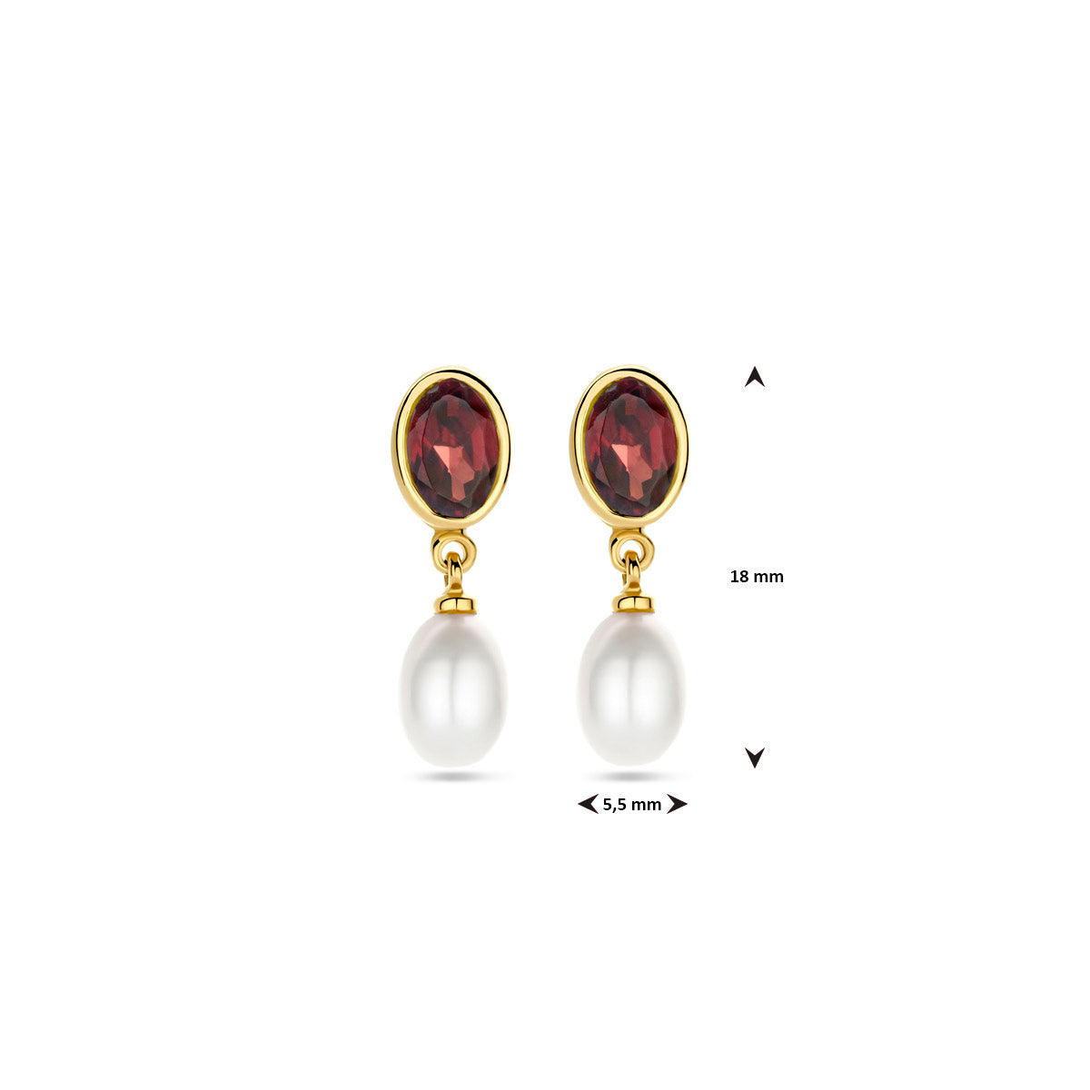 Ohrhänger Perle und Granat 18 mm 14K Gelbgold