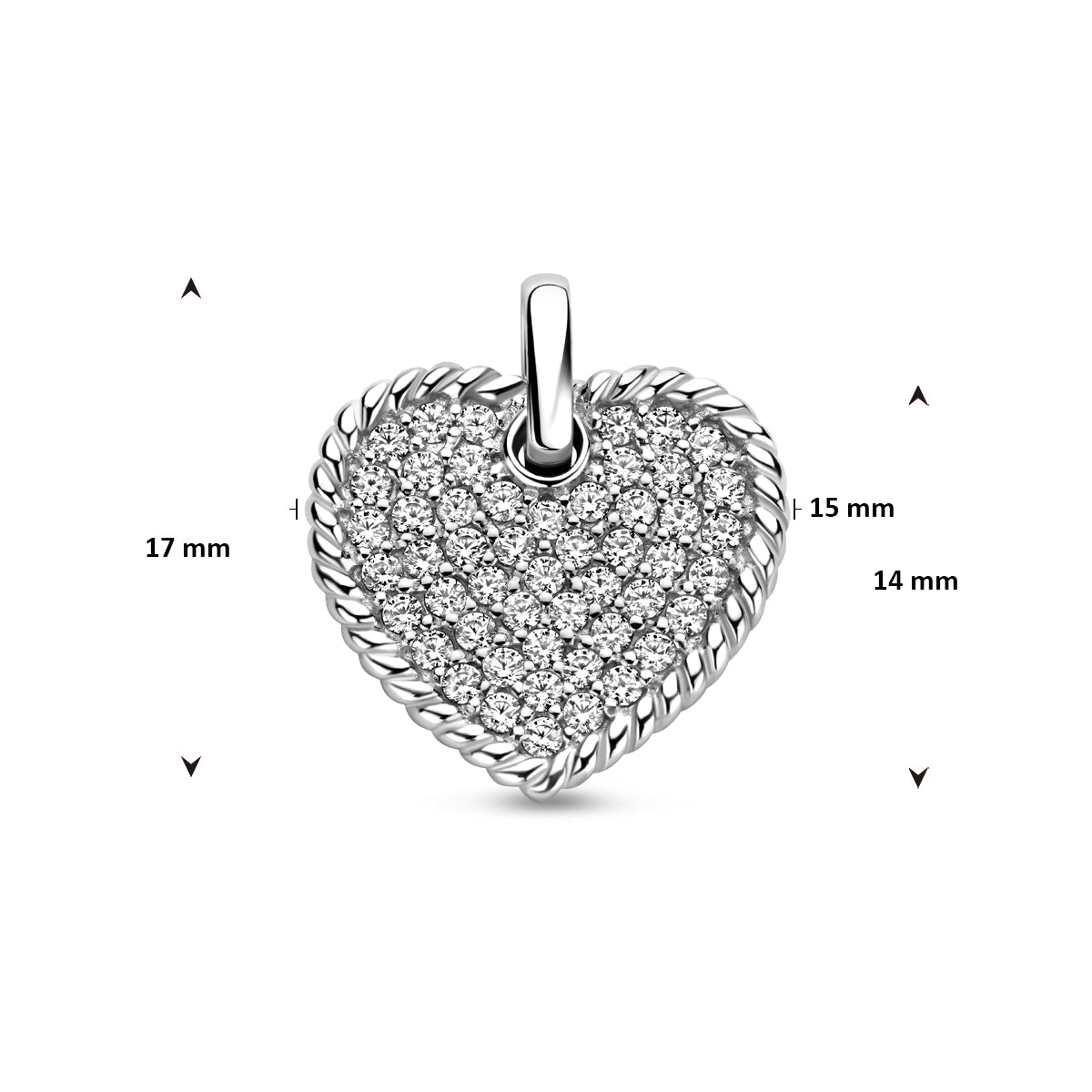 hanger hartje zirkonia 17 mm zilver gerhodineerd