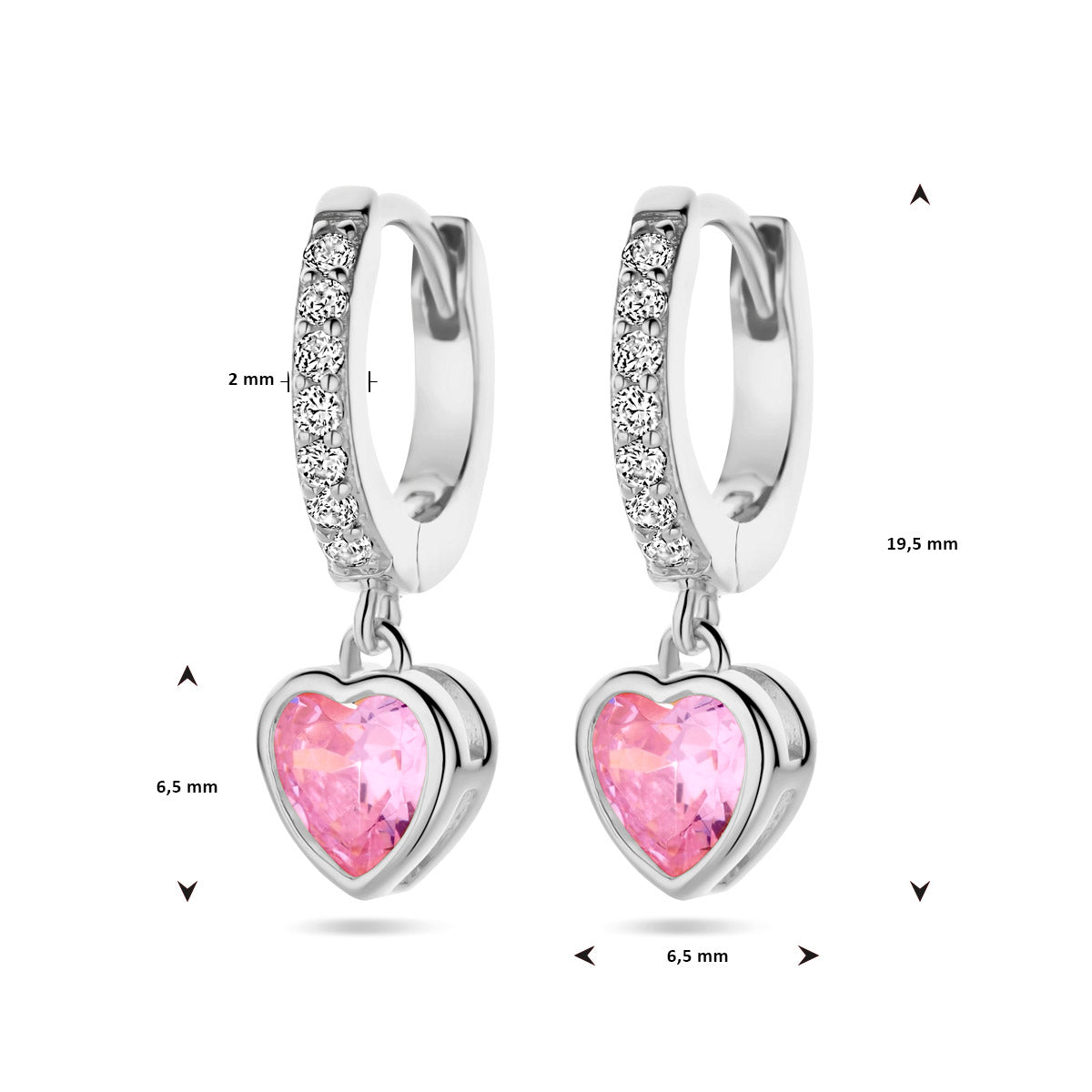 Ohrringe Herz rosa und weiß Zirkonia Silber rhodiniert