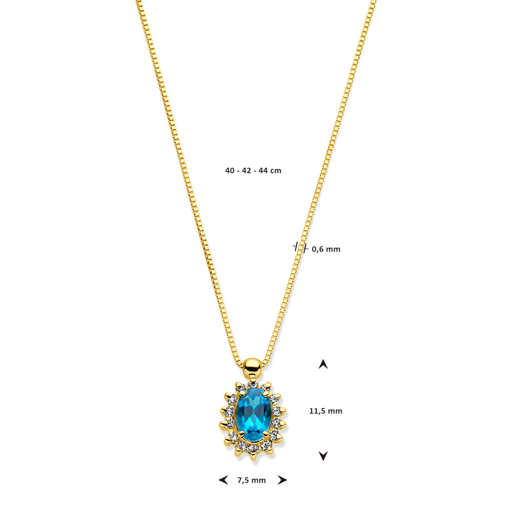 collier london blue topaas en diamant 40 - 42 - 44 cm 0.11ct h si 14K geelgoud