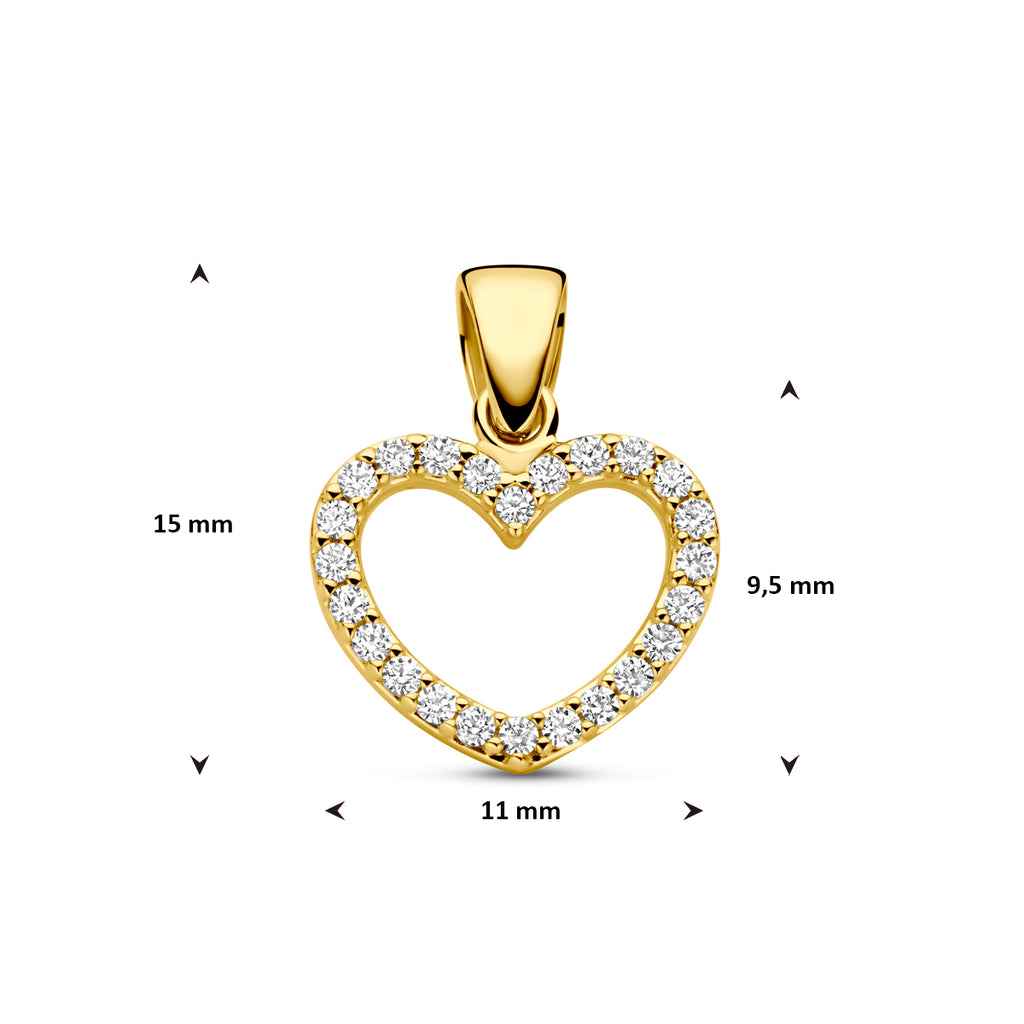 hanger hartje zirkonia 15 mm 14K geelgoud