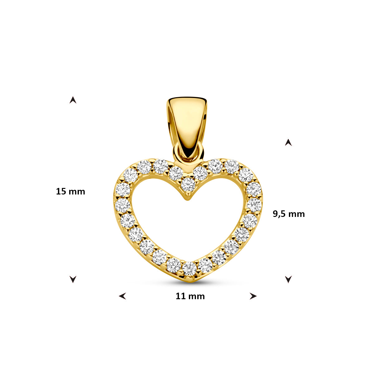 hanger hartje zirkonia 15 mm 14K geelgoud