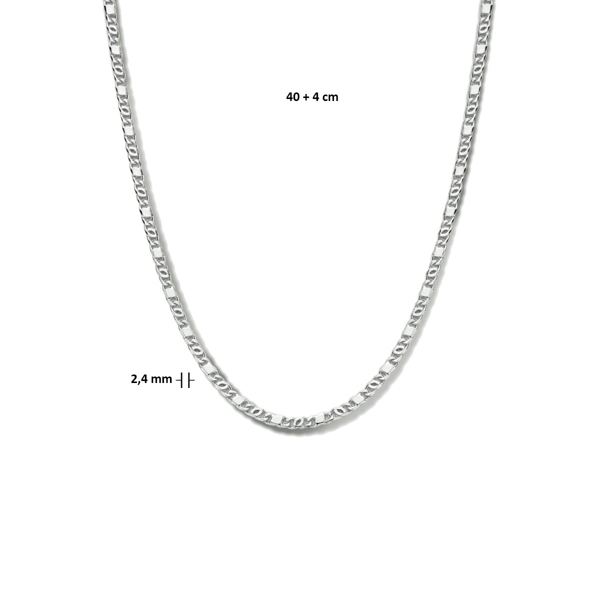 Falkenauge-Halskette mit Zwischenstück 2,4 mm 40 + 4 cm Silber rhodiniert